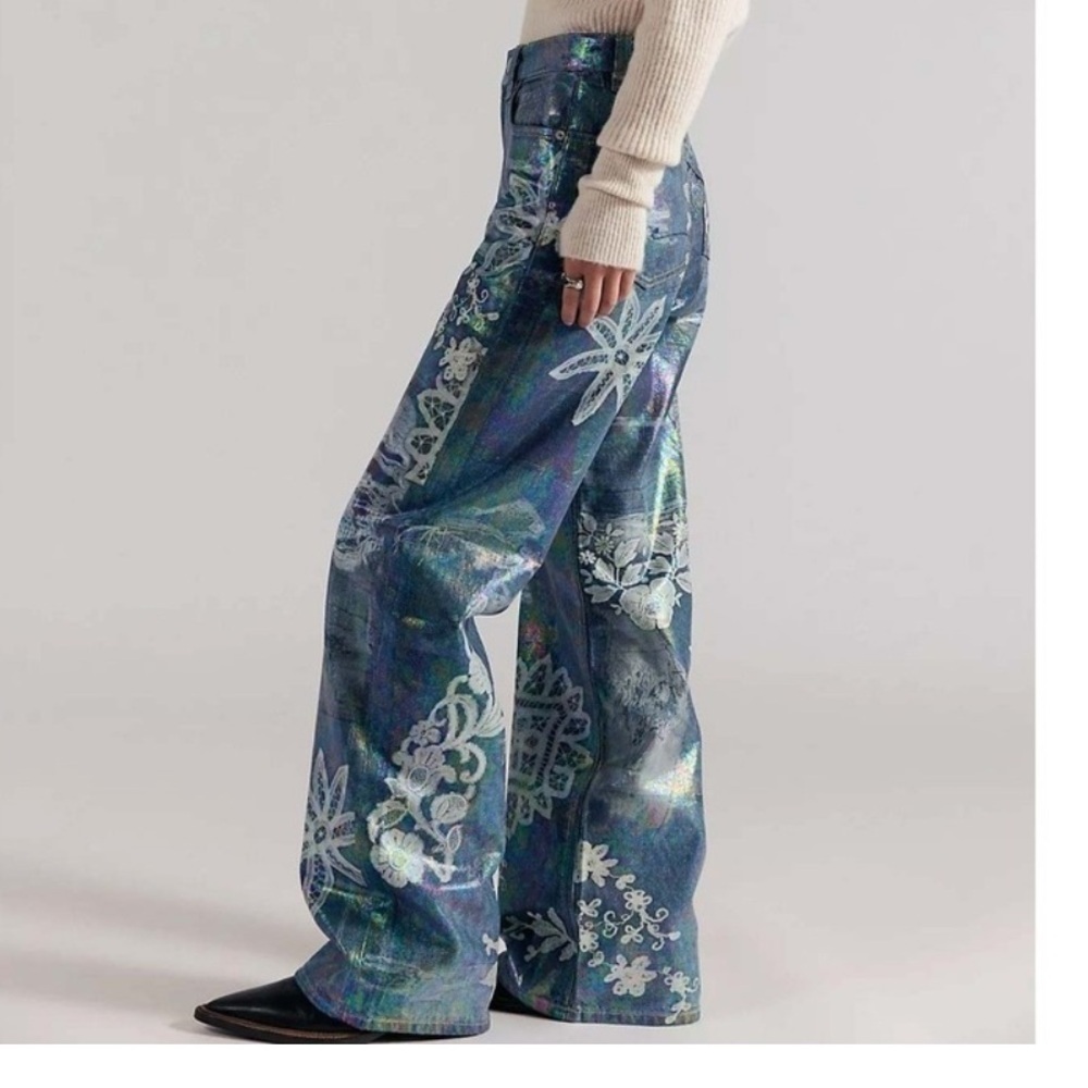 Free people tinsley printed high rise illusion jeans NWT - Picture 3 of 11